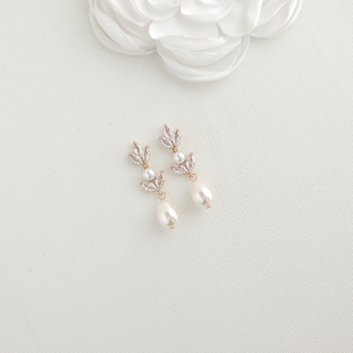 Pearl Drop Earrings in Gold for Weddings-Leila