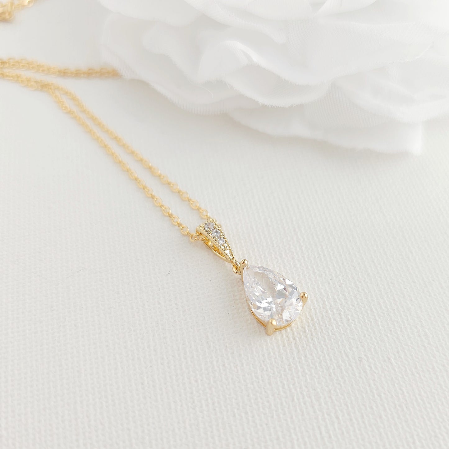 Teardrop Necklace in Gold for Brides & Bridesmaids- Nicole