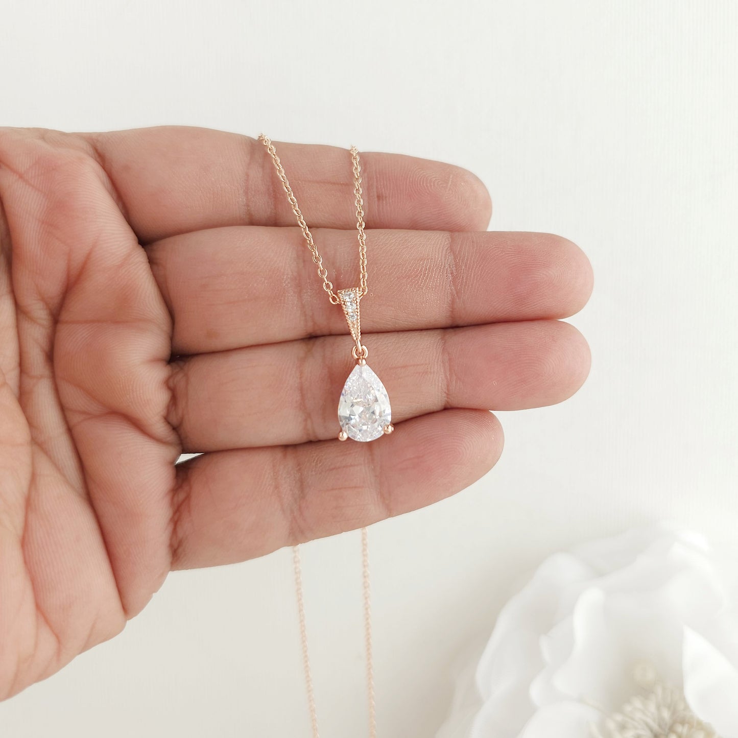 Teardrop Necklace in Rose Gold for Weddings & Occasions-Nicole