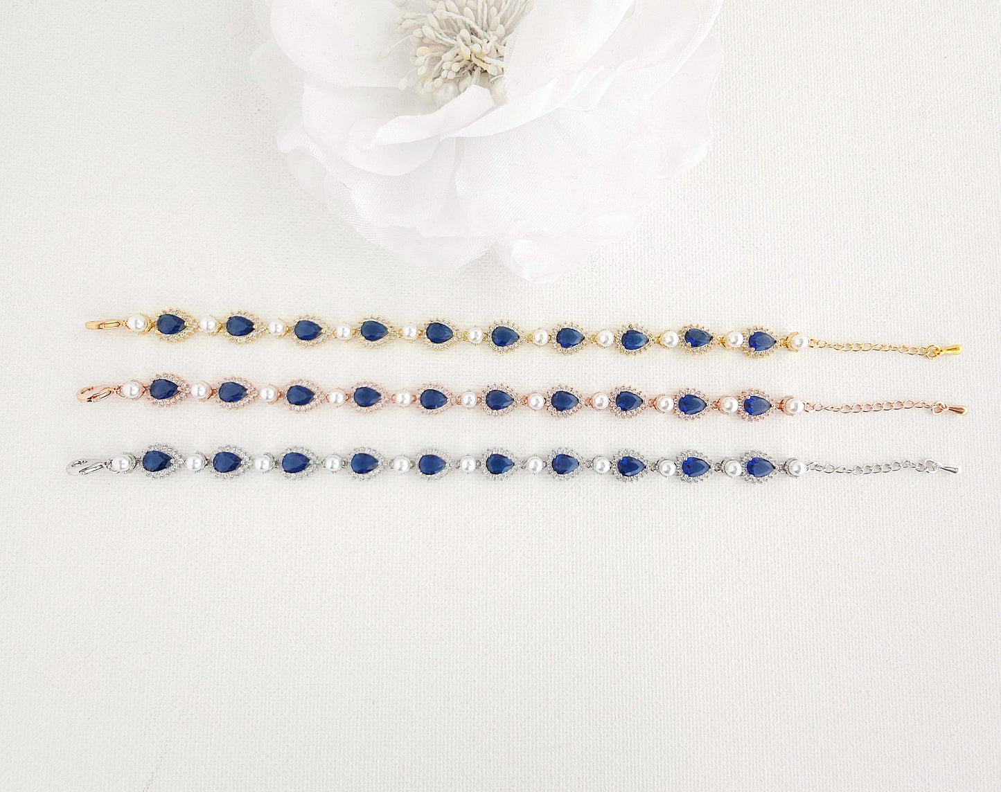 Blue Bracelet with Pearls for Weddings & Events- Aoi