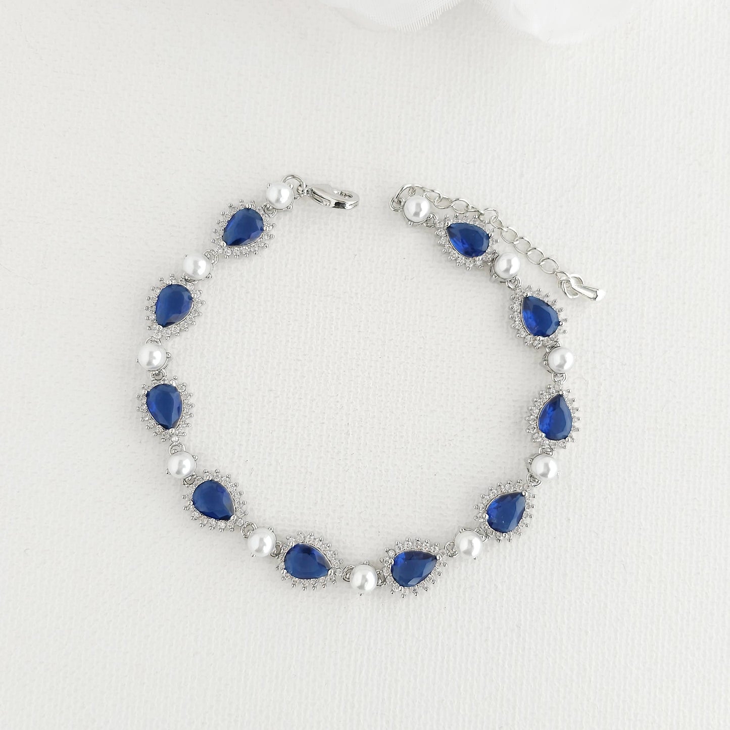 Something Blue Wedding Bracelet with Pearls and Gold-Aoi