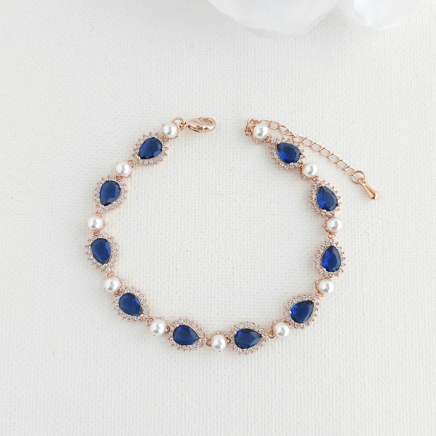 Blue Bracelet with Pearls for Weddings & Events- Aoi