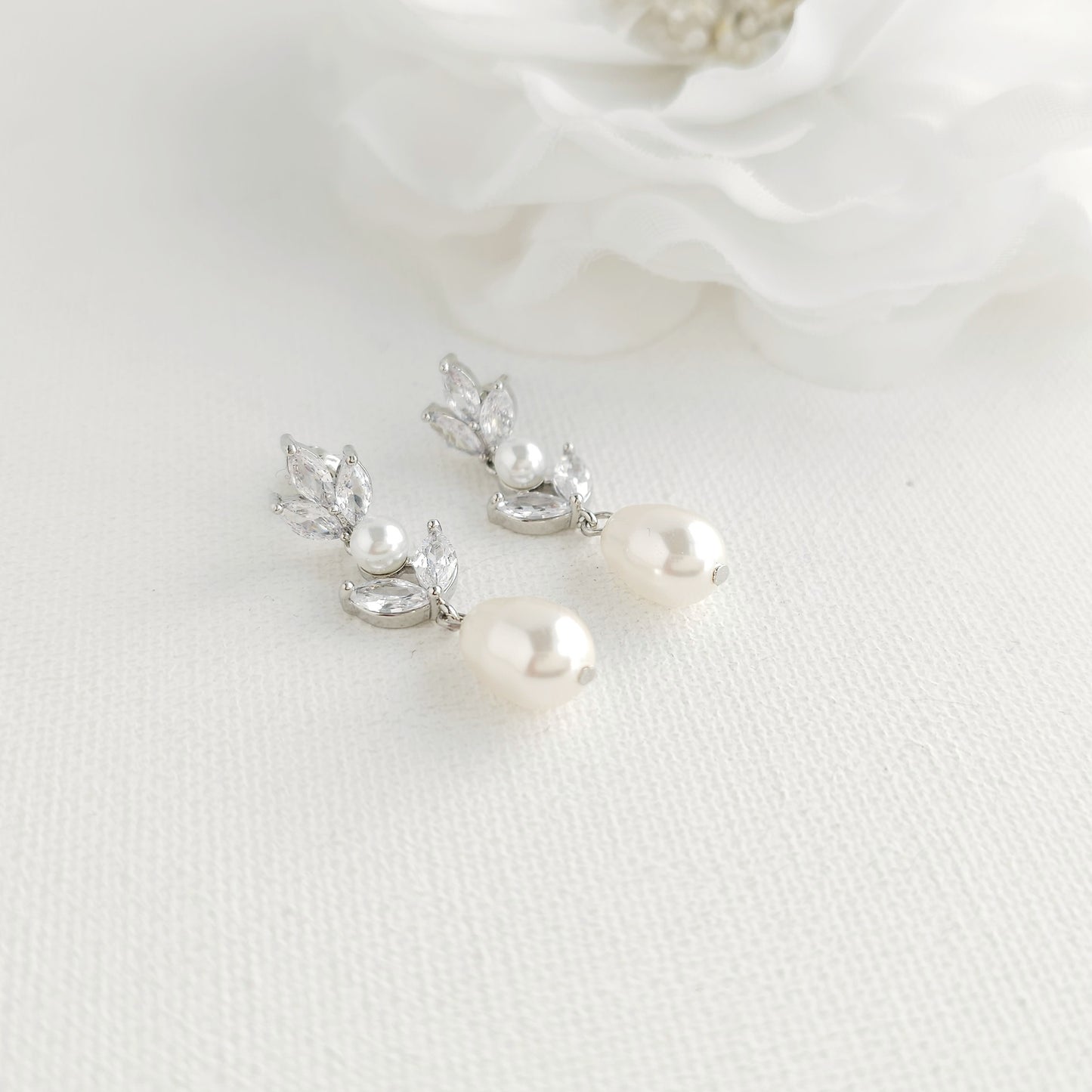 Bridal Pearl Earrings in Rose Gold-Leila