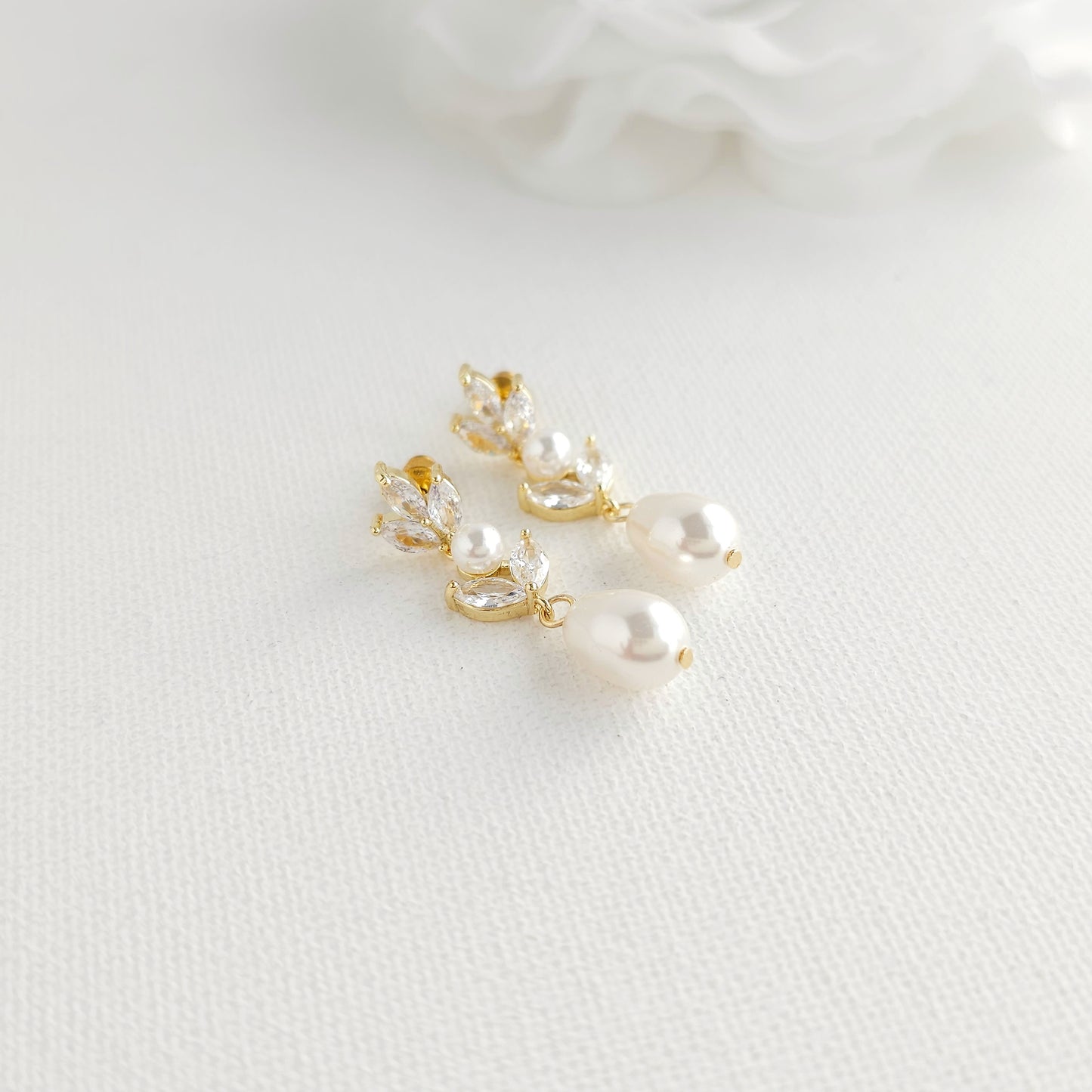 Bridal Pearl Earrings in Rose Gold-Leila