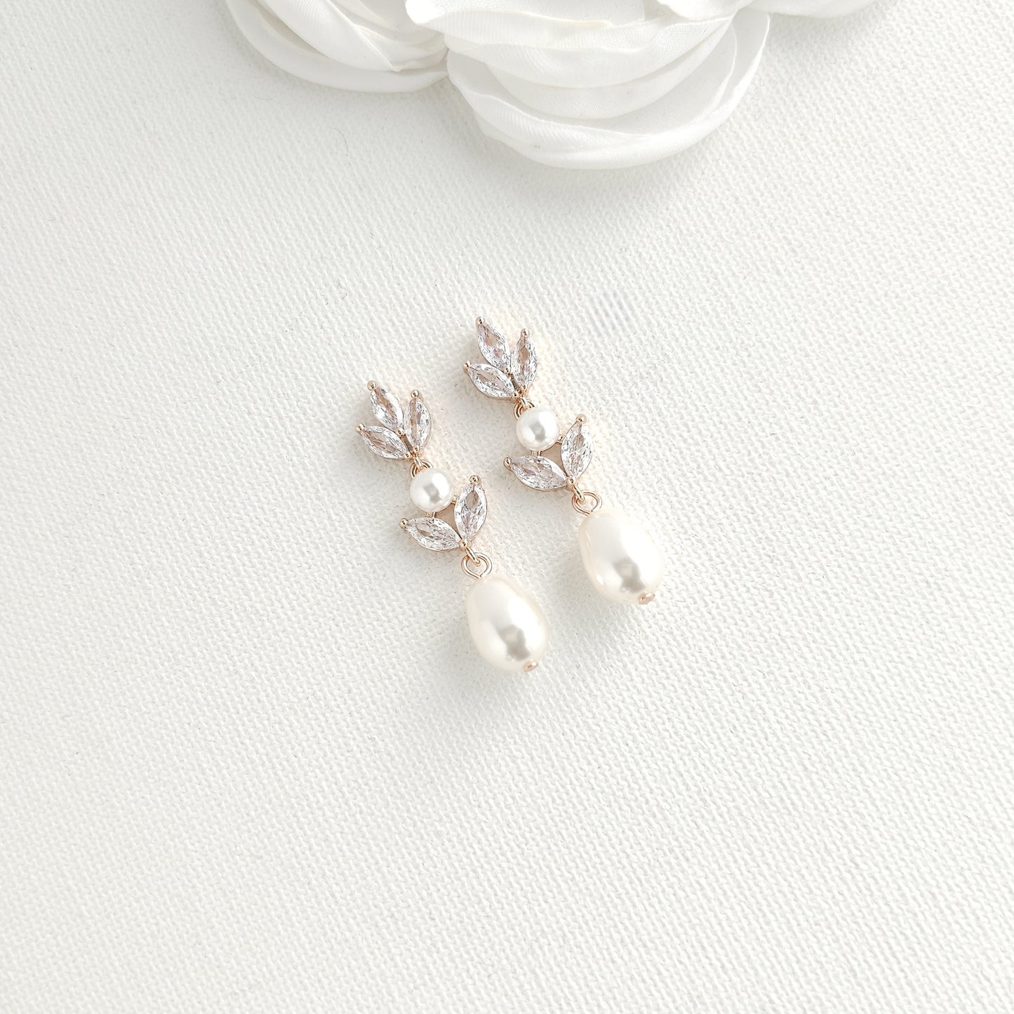 Bridal Pearl Earrings in Rose Gold-Leila