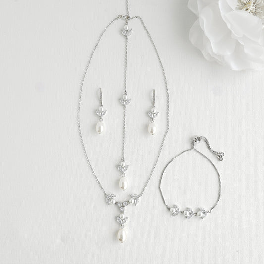 Ensemble de Bijoux de Mariée Simple-3 Pièces- Argent & Perle- Leila