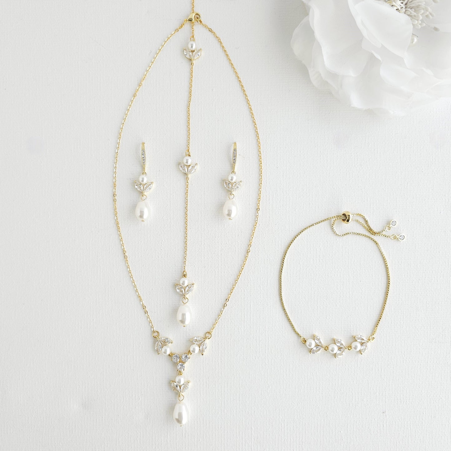 Ensemble de Bijoux de Mariée Simple-3 Pièces- Argent & Perle- Leila