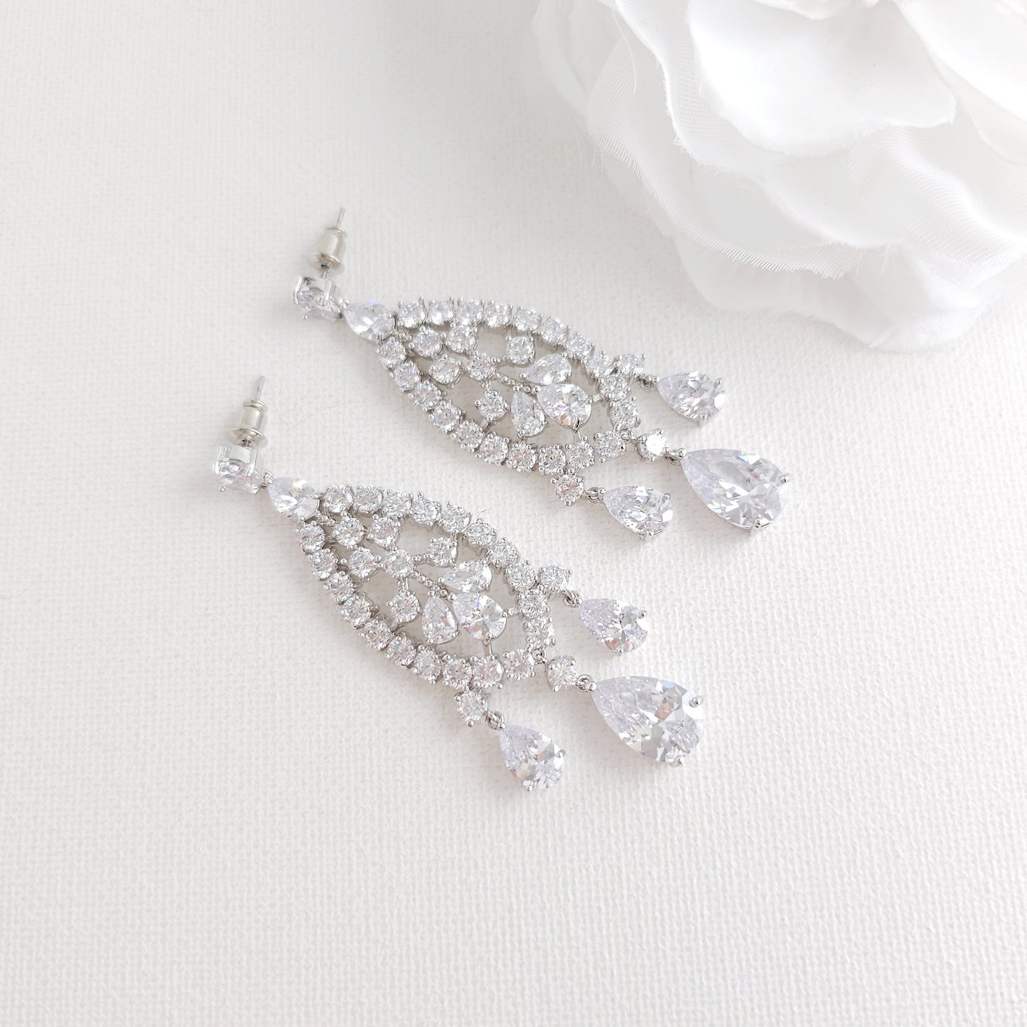 Large Silver Statement Chandelier Earrings for Brides & Woman- Courtney