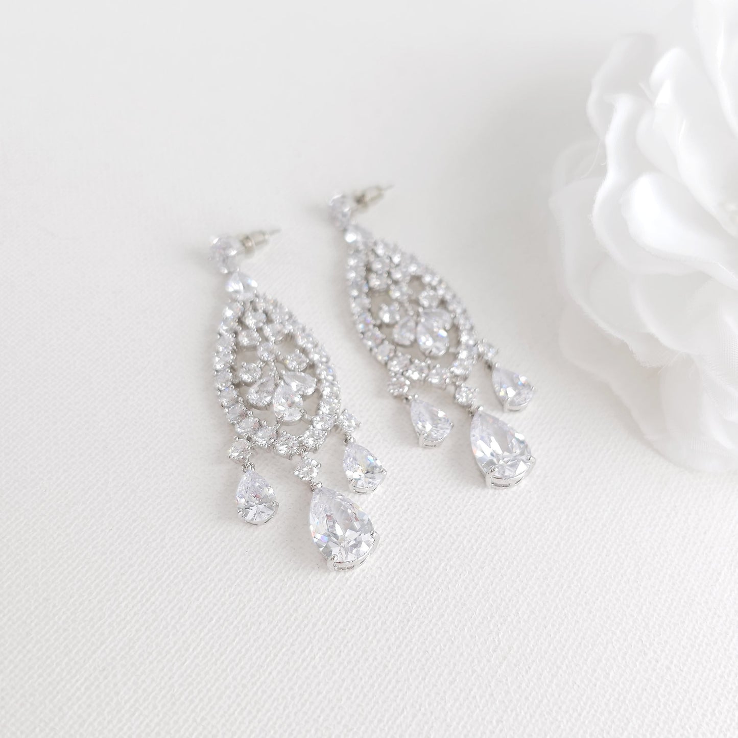 Large Silver Statement Chandelier Earrings for Brides & Woman- Courtney