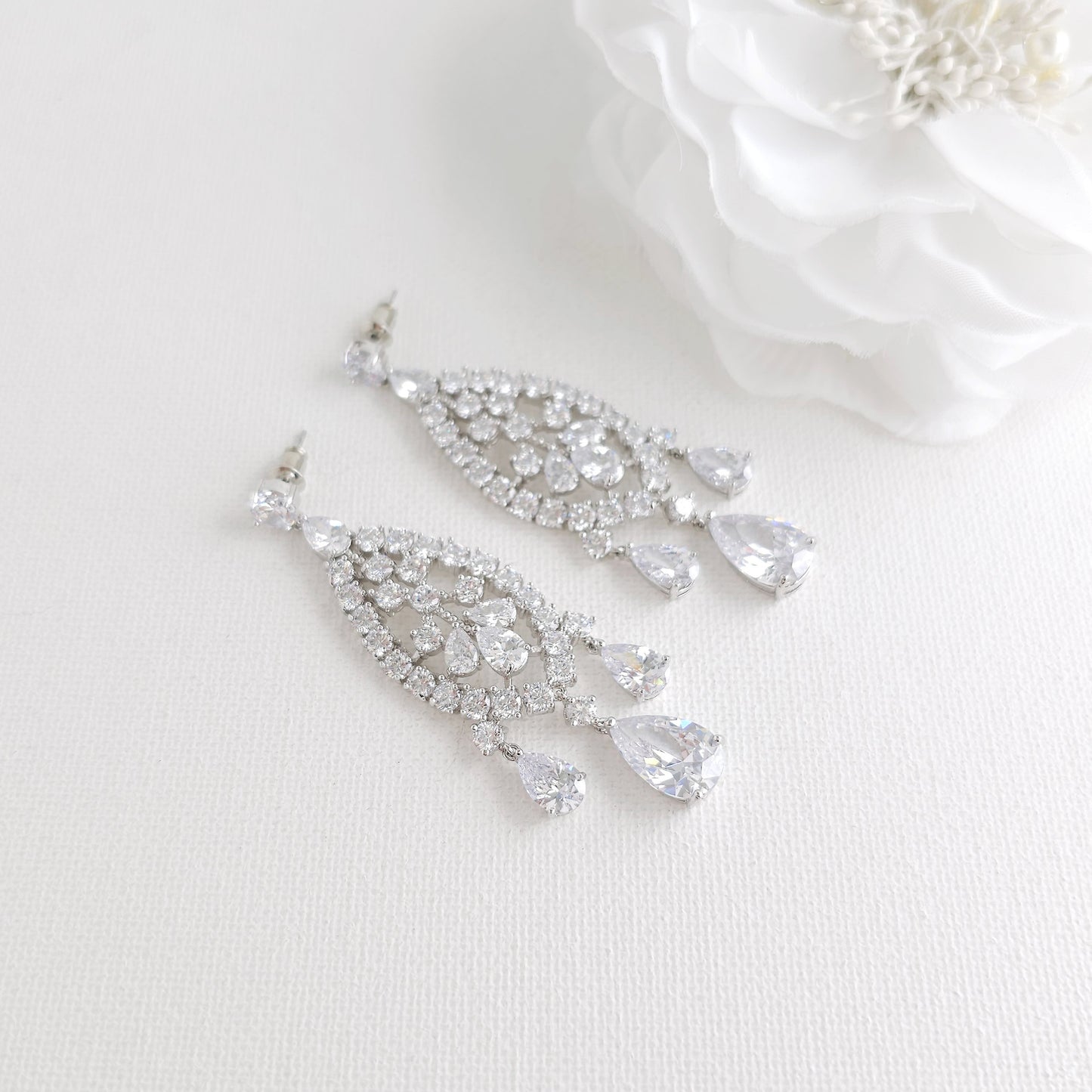 Large Silver Statement Chandelier Earrings for Brides & Woman- Courtney
