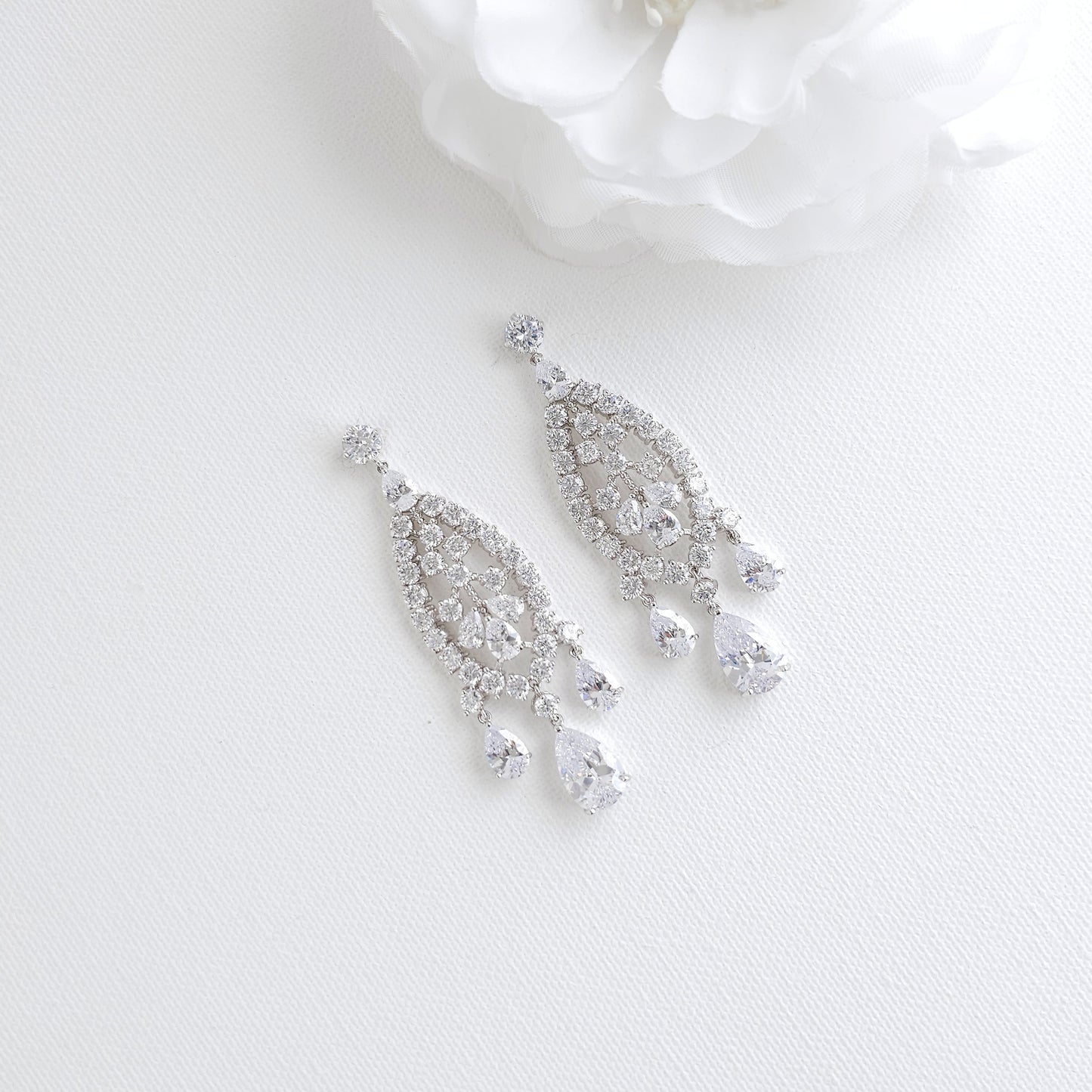 Large Silver Statement Chandelier Earrings for Brides & Woman- Courtney