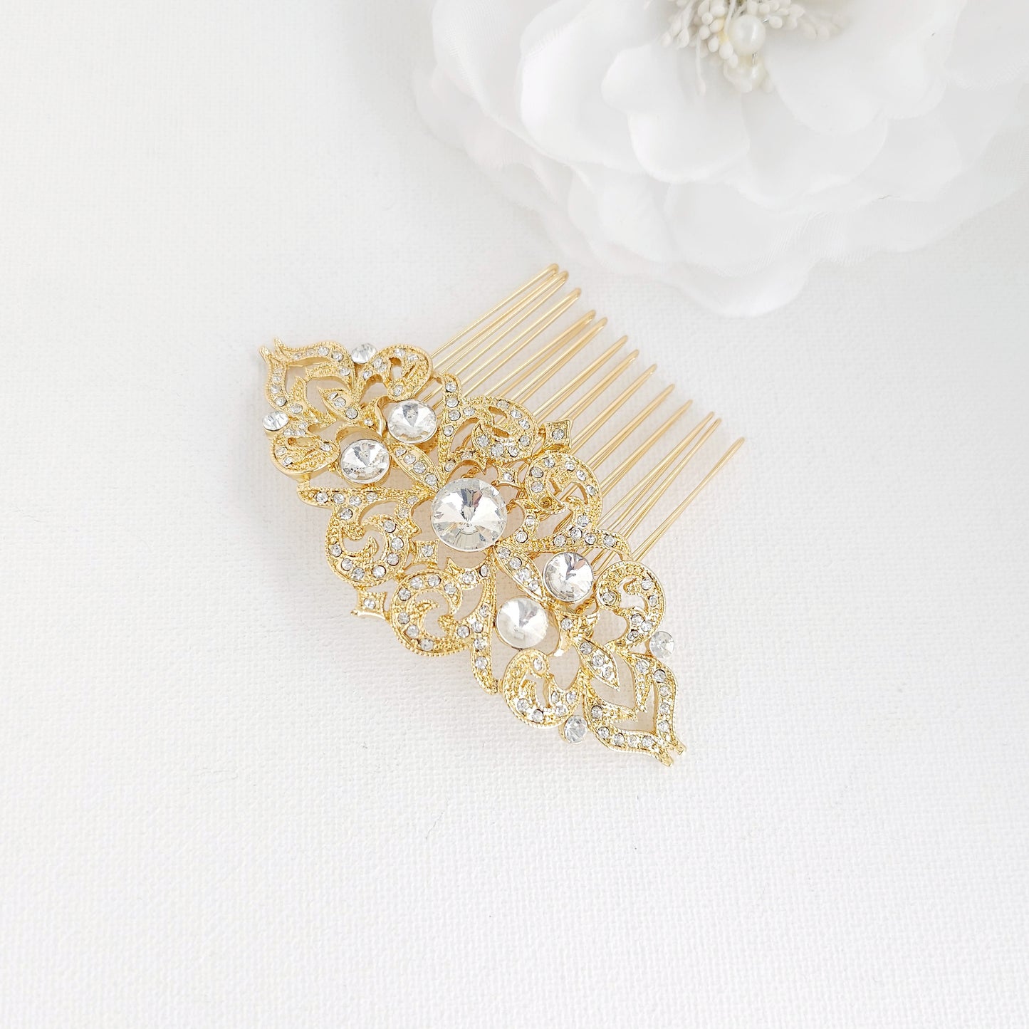 Gold Vintage Style Crystal Bridal Hair Comb- Jan