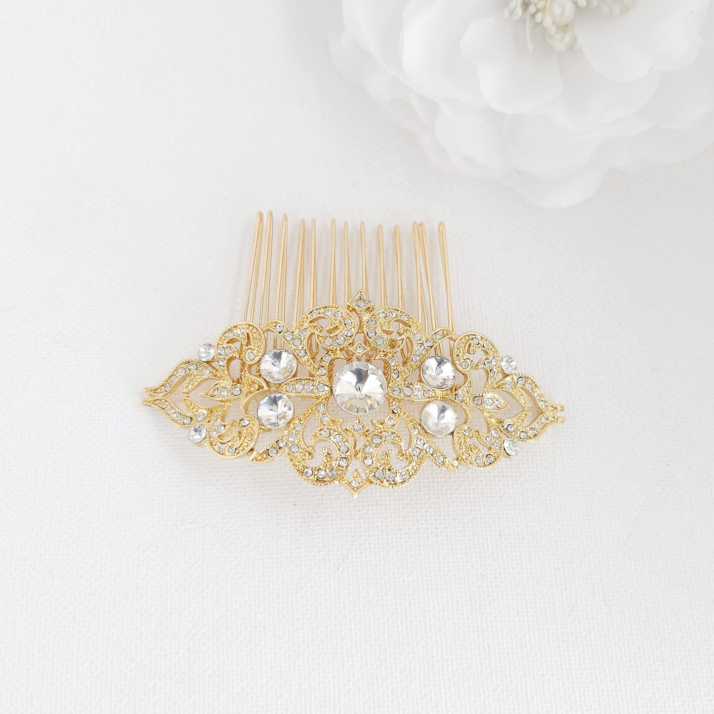 Gold Vintage Style Crystal Bridal Hair Comb- Jan