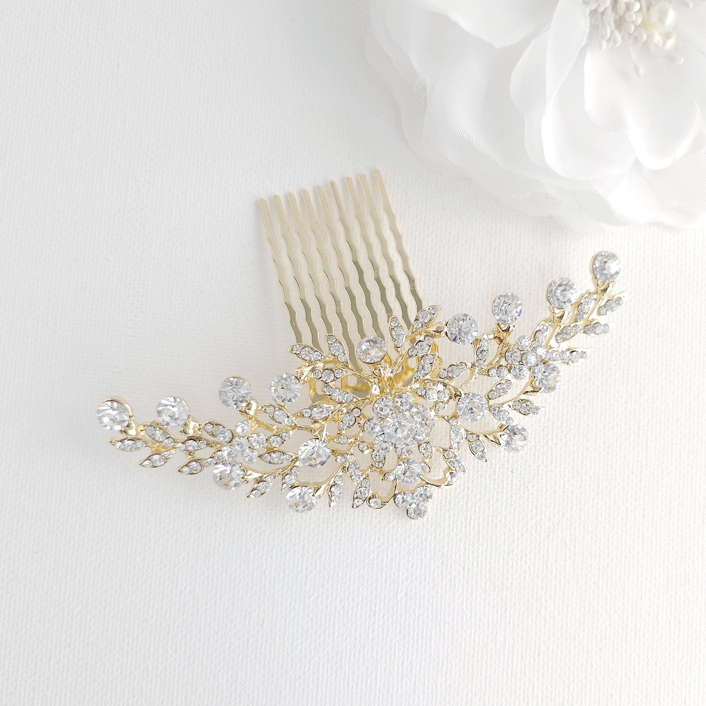 Sparkling Floral & Leaf Crystal Bridal Hair Comb | Gold, Rose Gold & Silver - Kelly