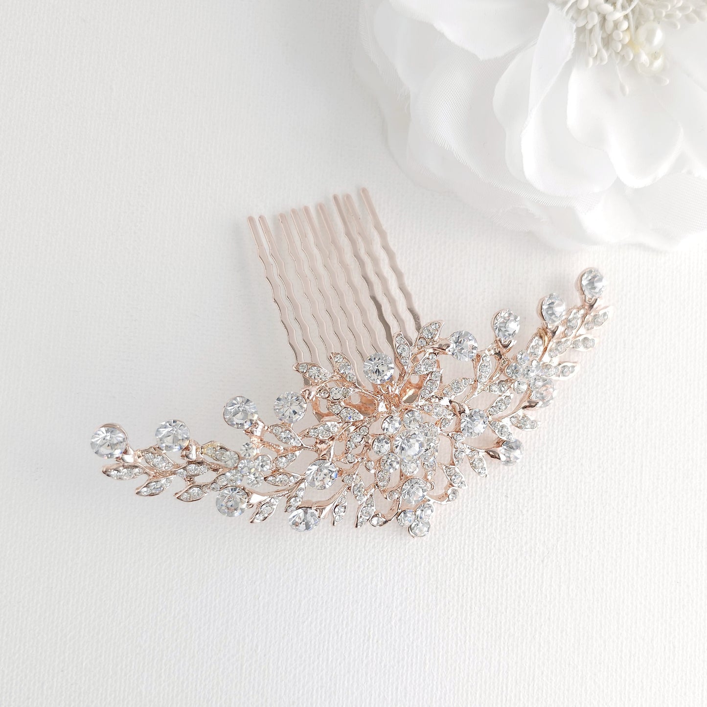 Sparkling Floral & Leaf Crystal Bridal Hair Comb | Gold, Rose Gold & Silver - Kelly