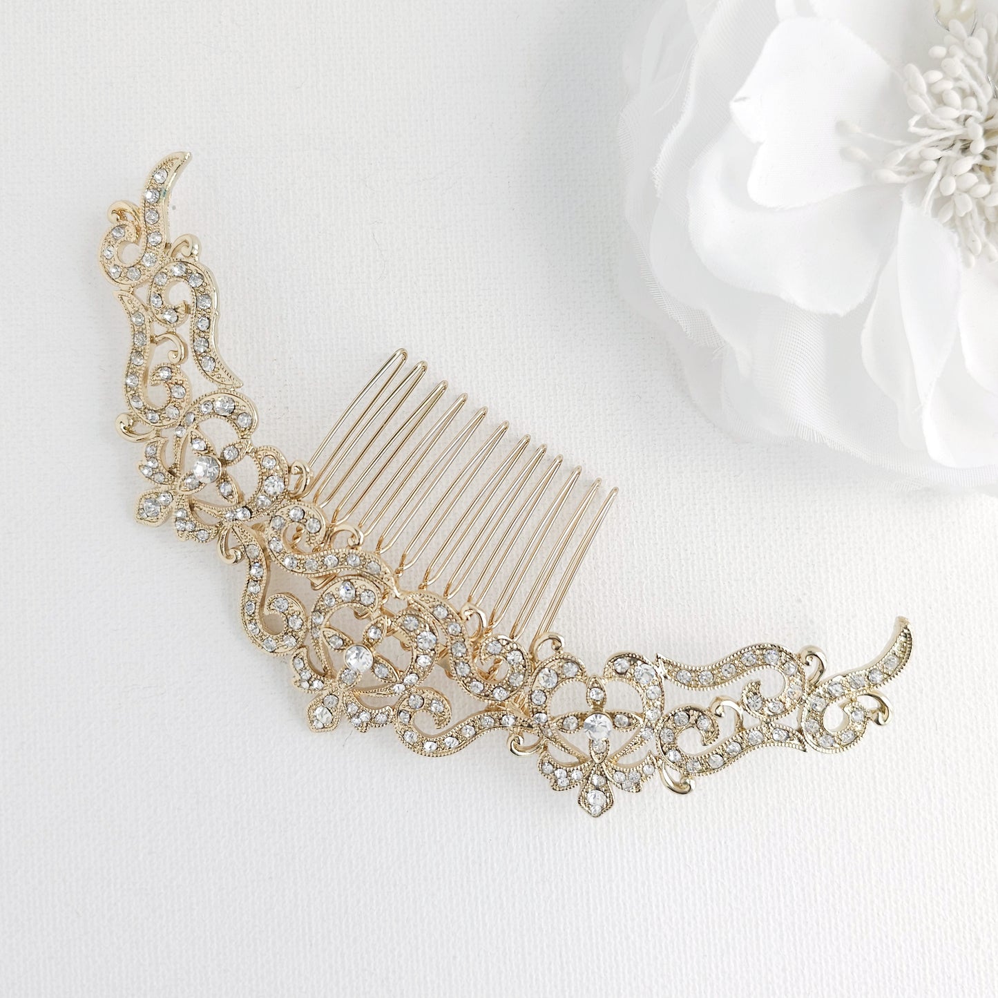 Gold Statement Bridal Hair Comb (5.5 Inch) | Large Crystal Filigree Updo Accessory - Cora