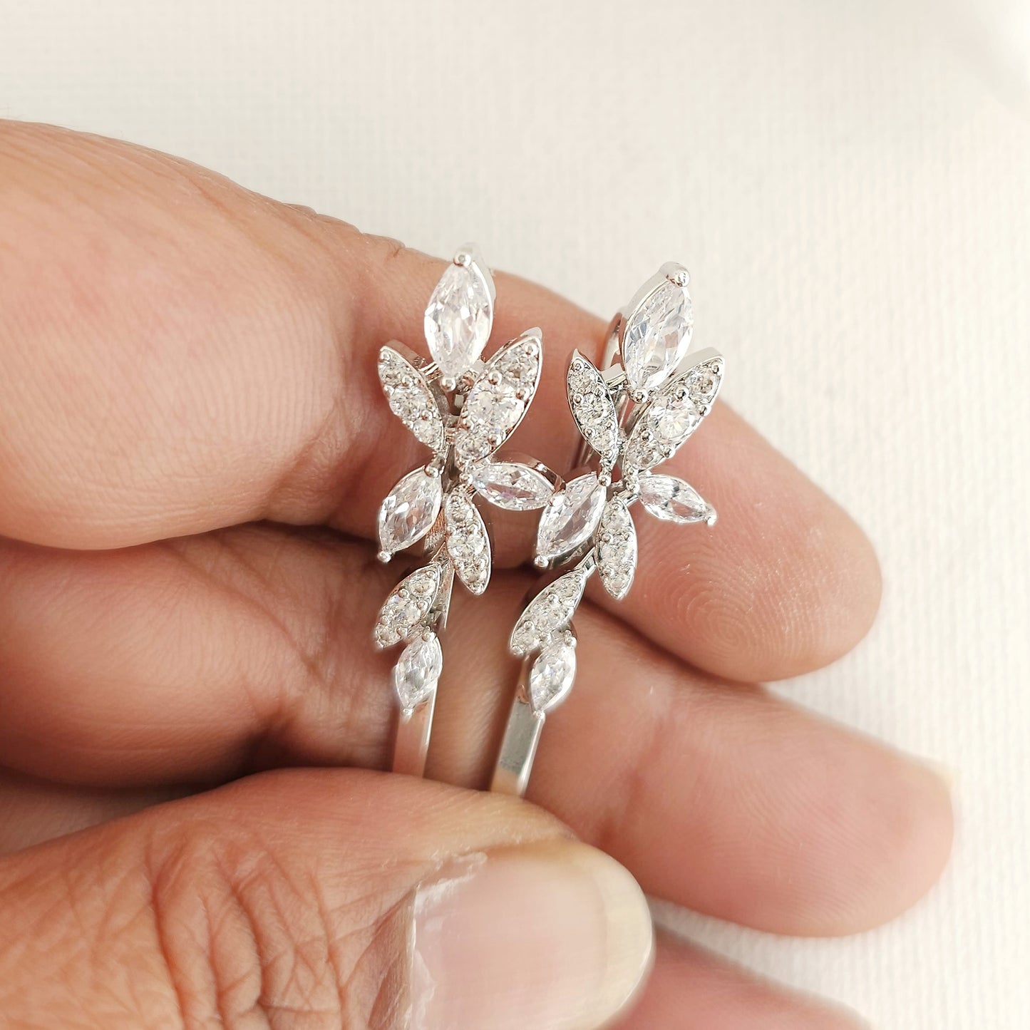 Rose Gold Leaf Bridal Hair Pin Set | Marquise CZ Slide for Bridesmaids & Flower Girls - Thea