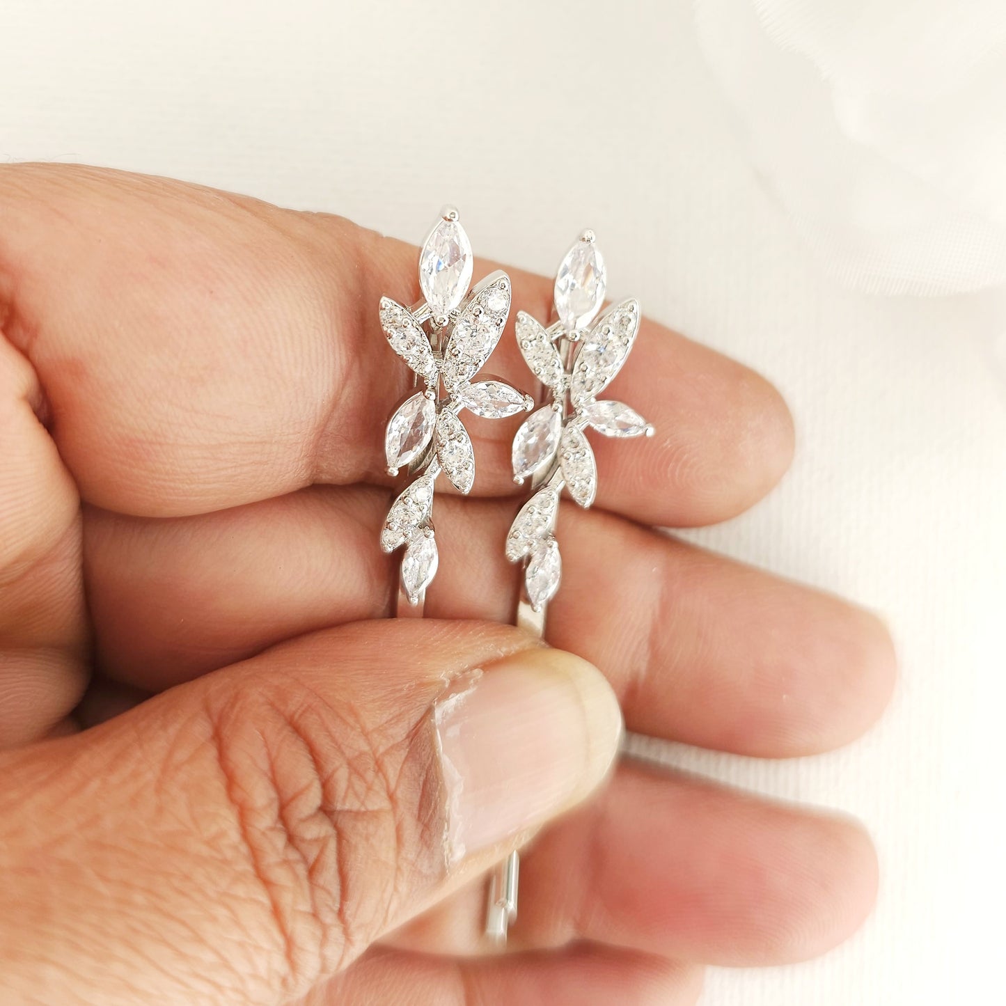 Rose Gold Leaf Bridal Hair Pin Set | Marquise CZ Slide for Bridesmaids & Flower Girls - Thea