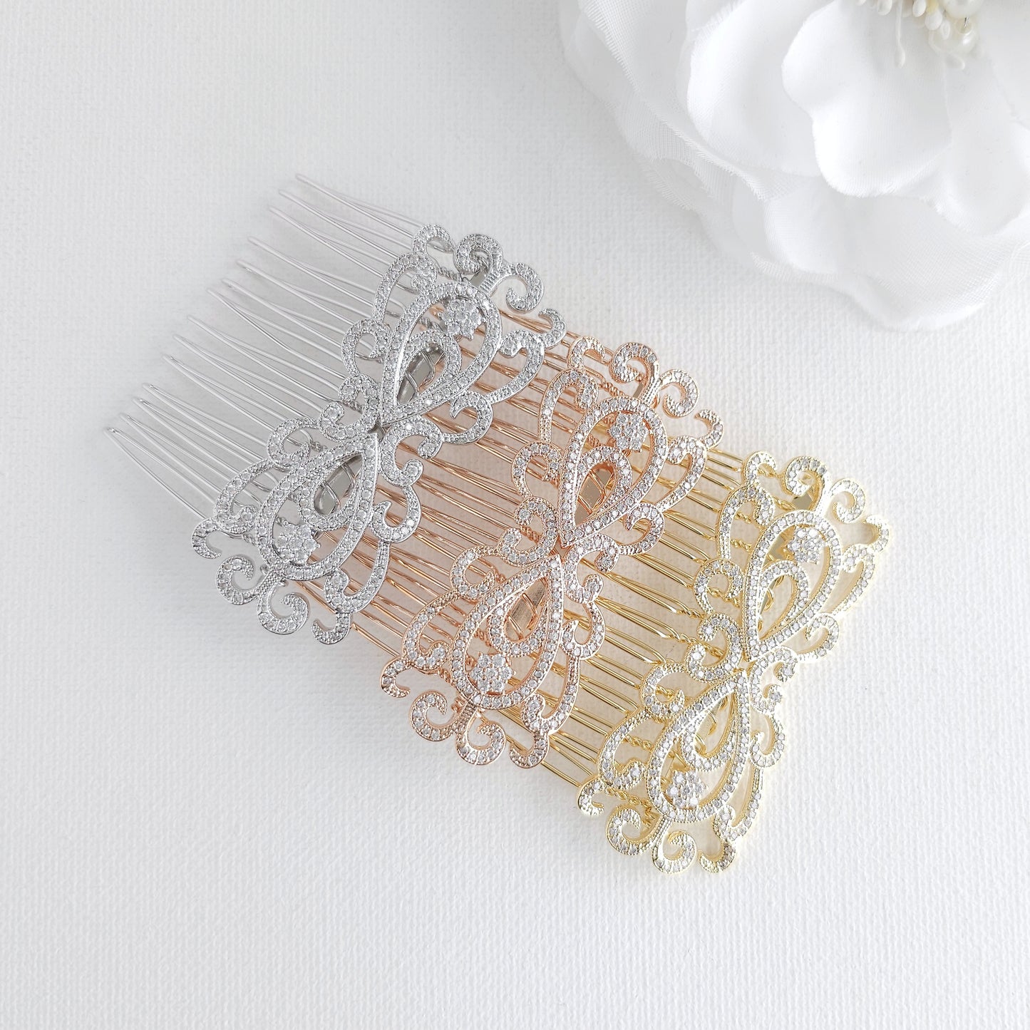 Art Deco Vintage Bridal Hair Comb | Filigree CZ Wedding Hair Piece - Arletty