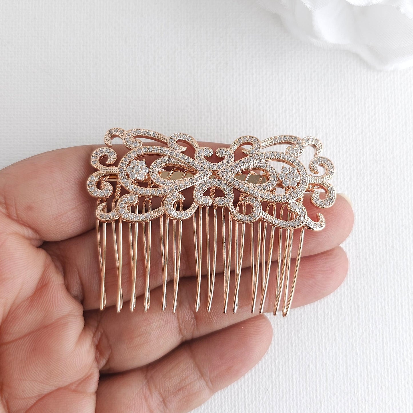 Art Deco Vintage Bridal Hair Comb | Filigree CZ Wedding Hair Piece - Arletty