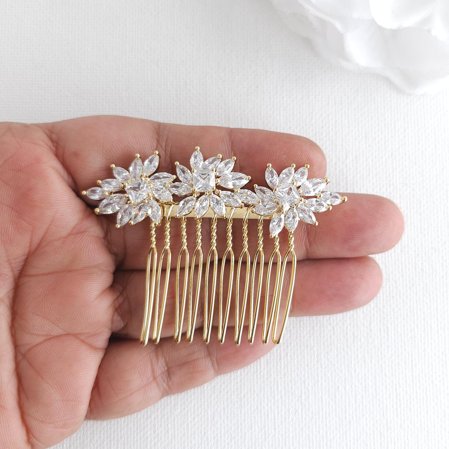 Rose Gold Small Hair Combs for Brides | CZ Wedding Veil Comb - Bridget