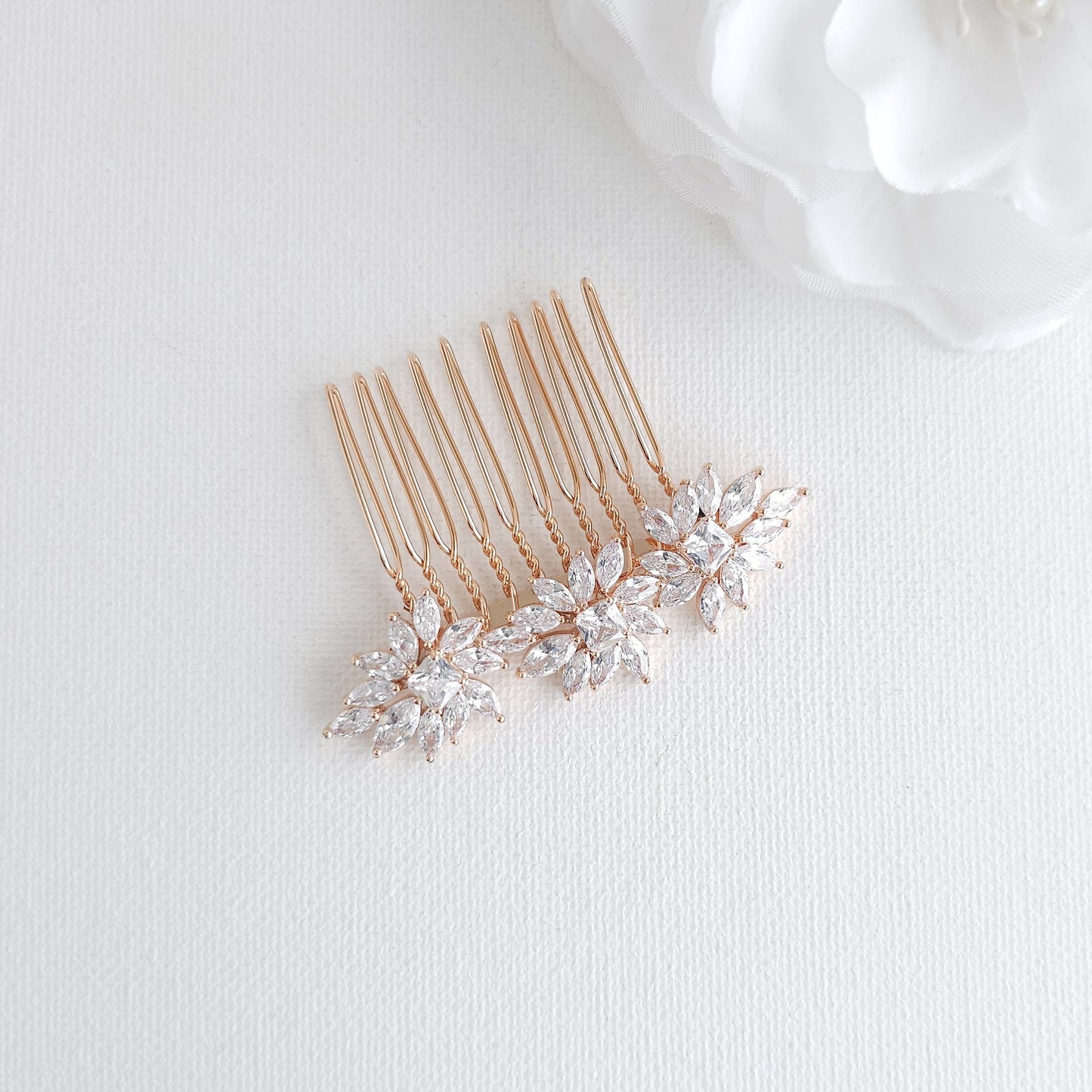 Rose Gold Small Hair Combs for Brides | CZ Wedding Veil Comb - Bridget