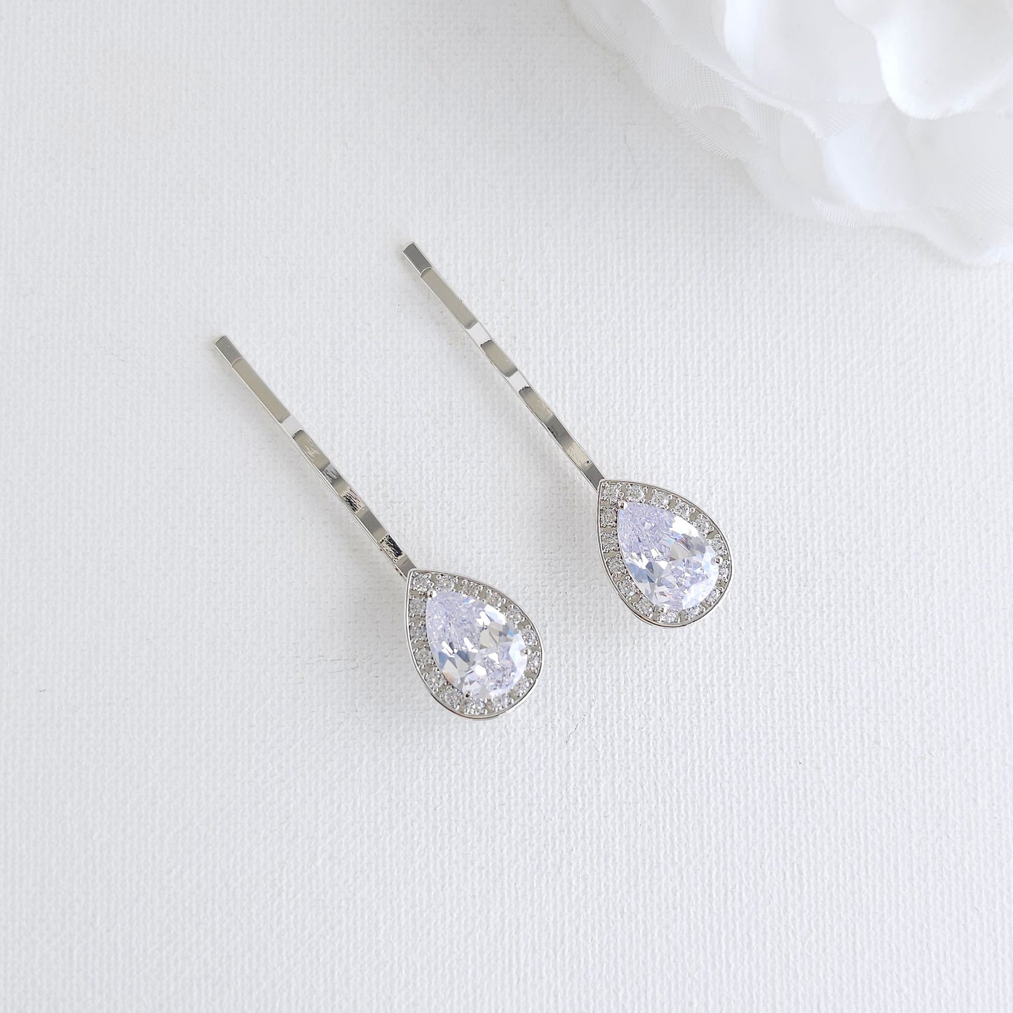 Rose Gold Teardrop CZ Hair Pins Set for Bridesmaids & Flower Girls- Evelyn
