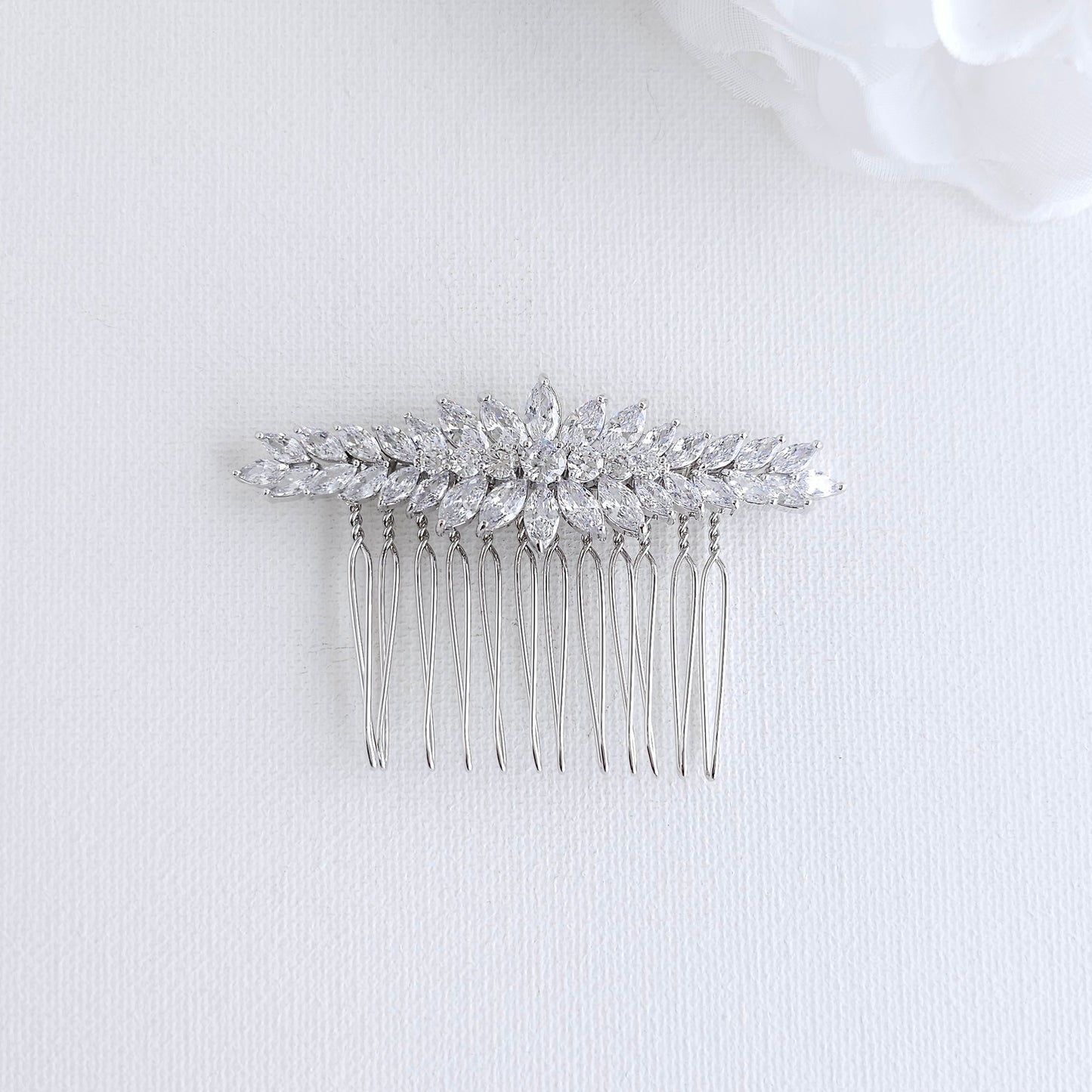 Silver Hair Comb for Wedding Veil | Sleek Marquise Slide ( Cubci Zirconia) – Giselle