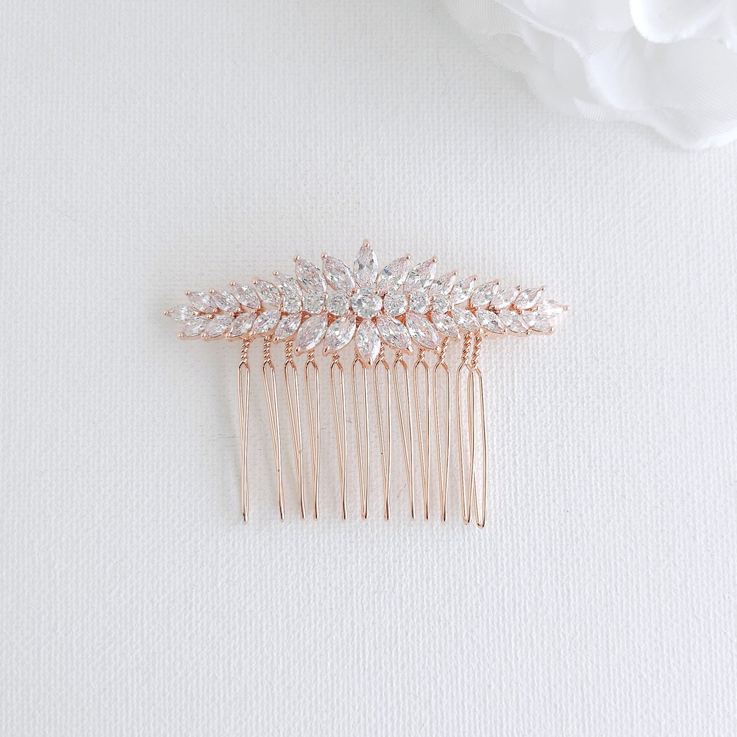 Yellow Gold Hair Comb for Wedding Veil | Sleek Marquise CZ Design– Giselle