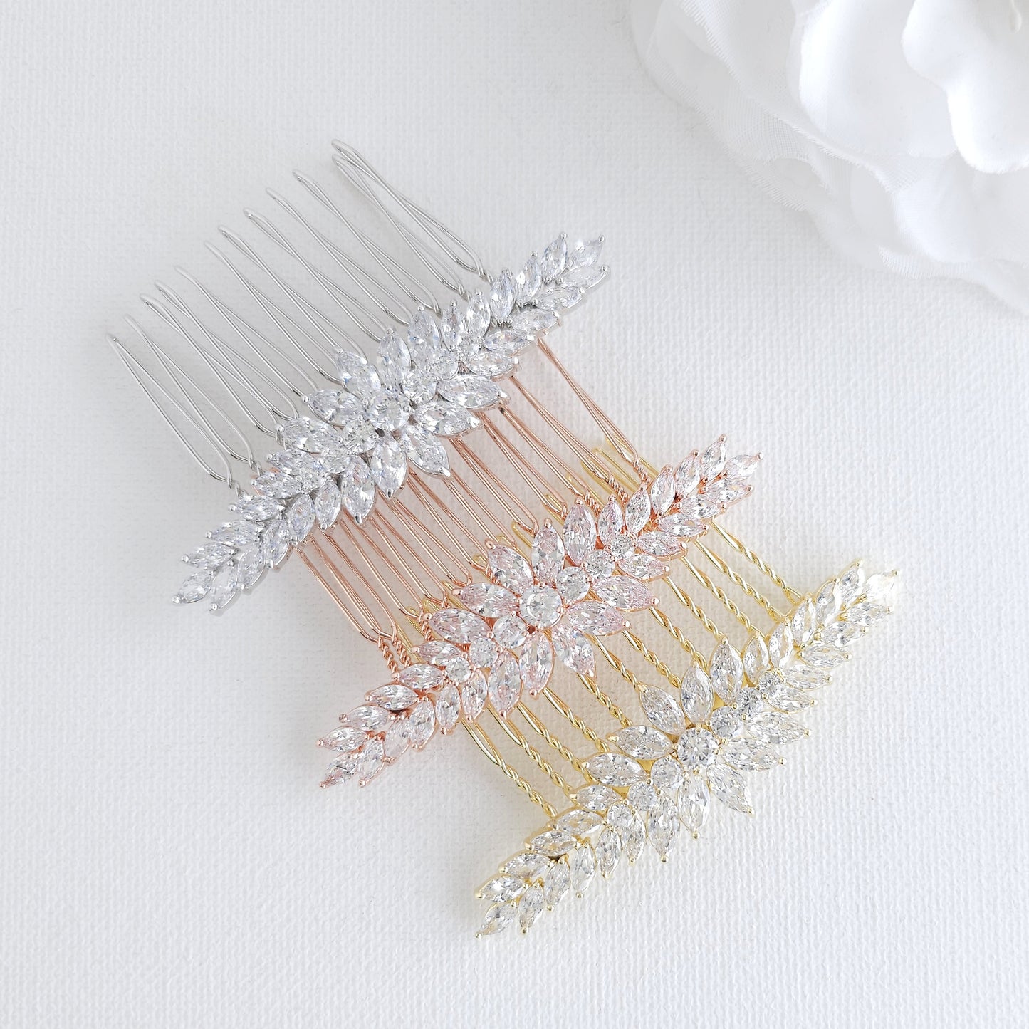 Silver Hair Comb for Wedding Veil | Sleek Marquise Slide ( Cubci Zirconia) – Giselle