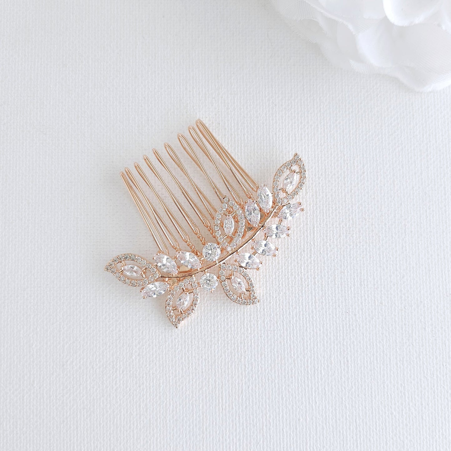 Silver Leaf Hair Comb: Sparkling Marquise Crystal Design for Brides– Kerry