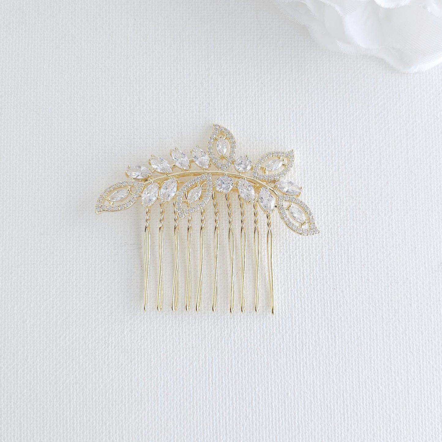Silver Leaf Hair Comb: Sparkling Marquise Crystal Design for Brides– Kerry