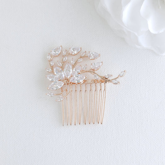 Small Flower Rose Gold Bridal Hair Comb -Kika