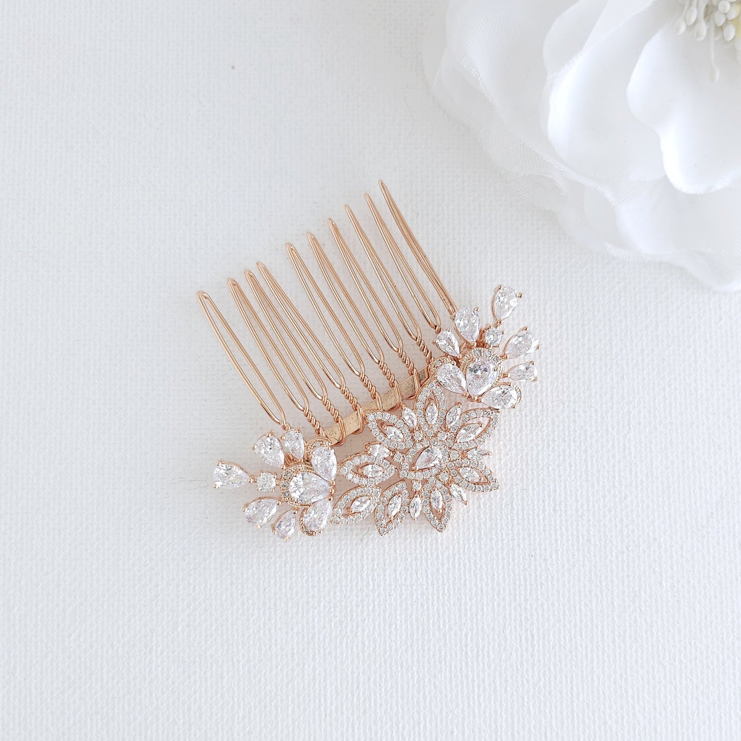 Silver Diamante Hair Comb: Small Floral Bridal Headpiece with High Sparkle-Lara
