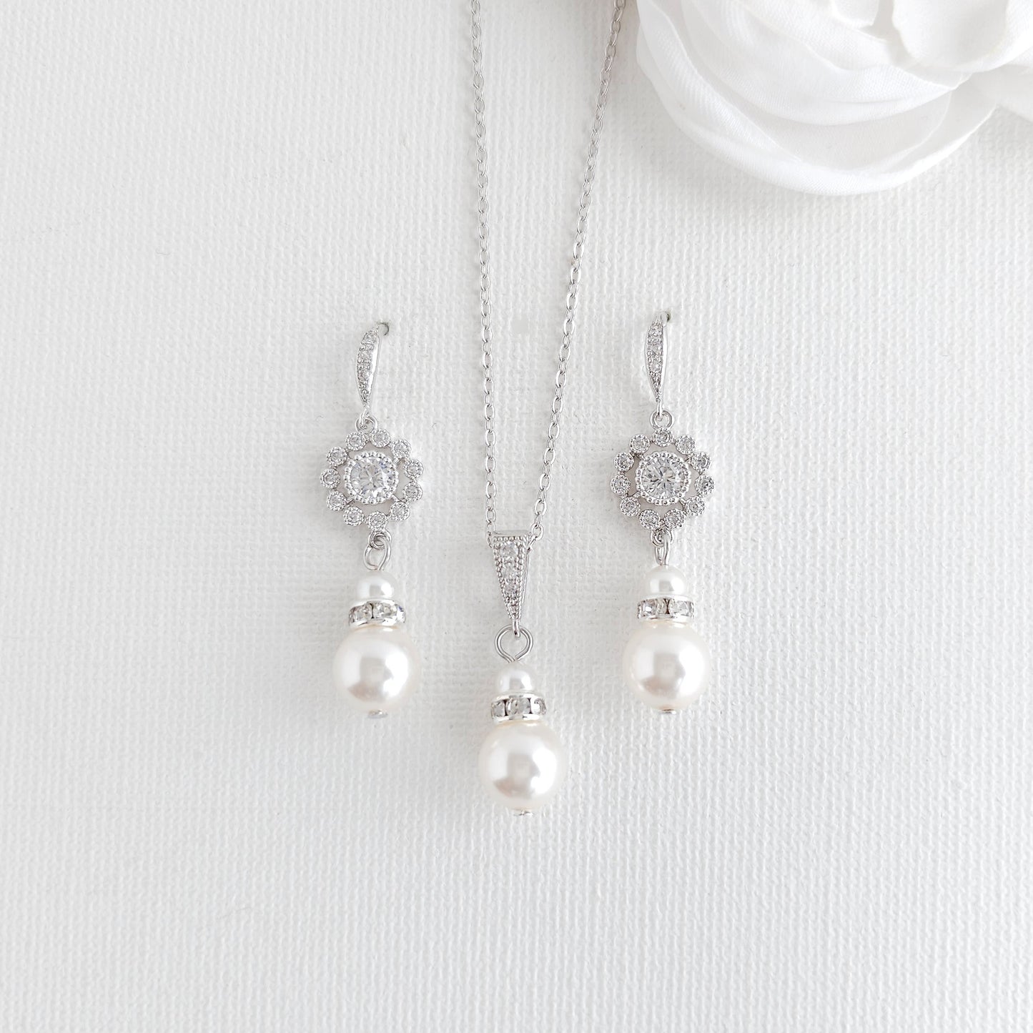 Delicate Pearl Bridal Jewelry Set: Lightweight Dangle Earrings & Necklace for Timeless Style- Hope