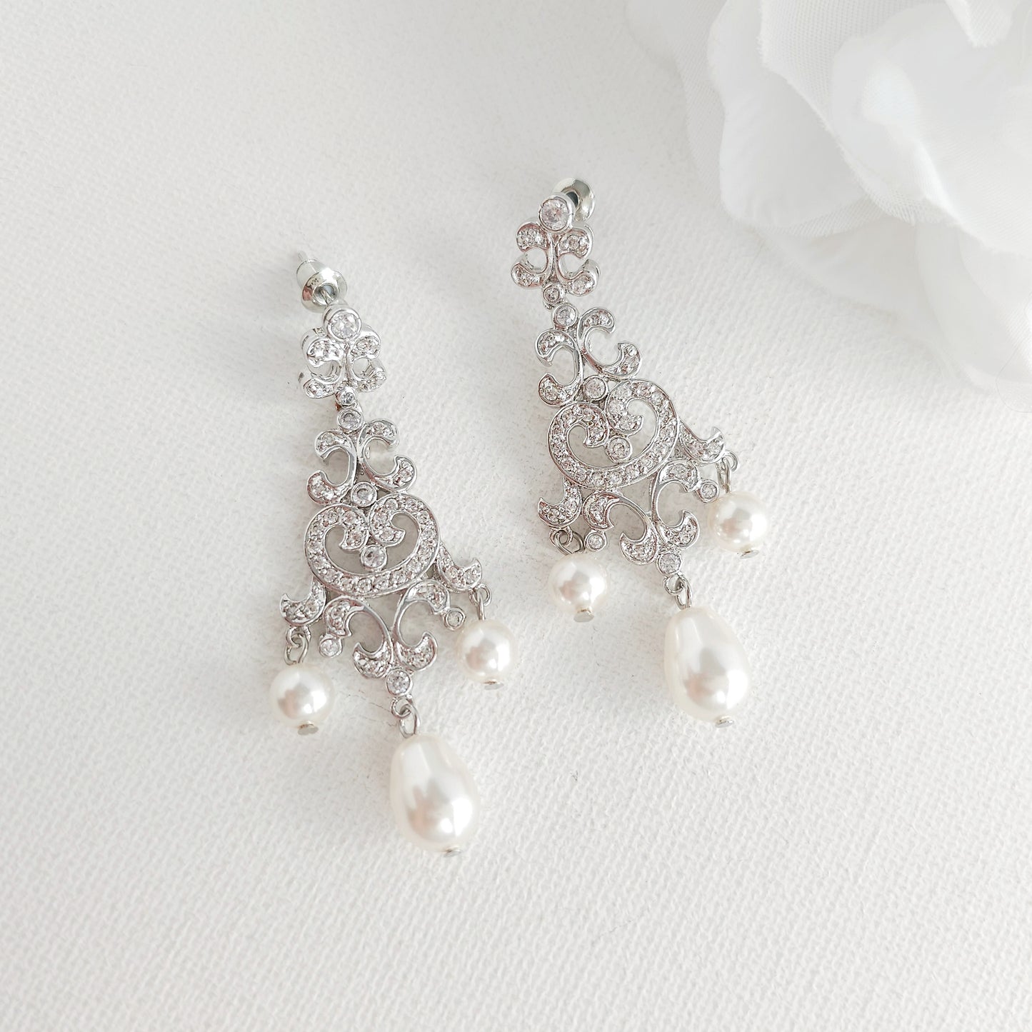 Elegant Pearl Drop Chandelier Earrings - Freya