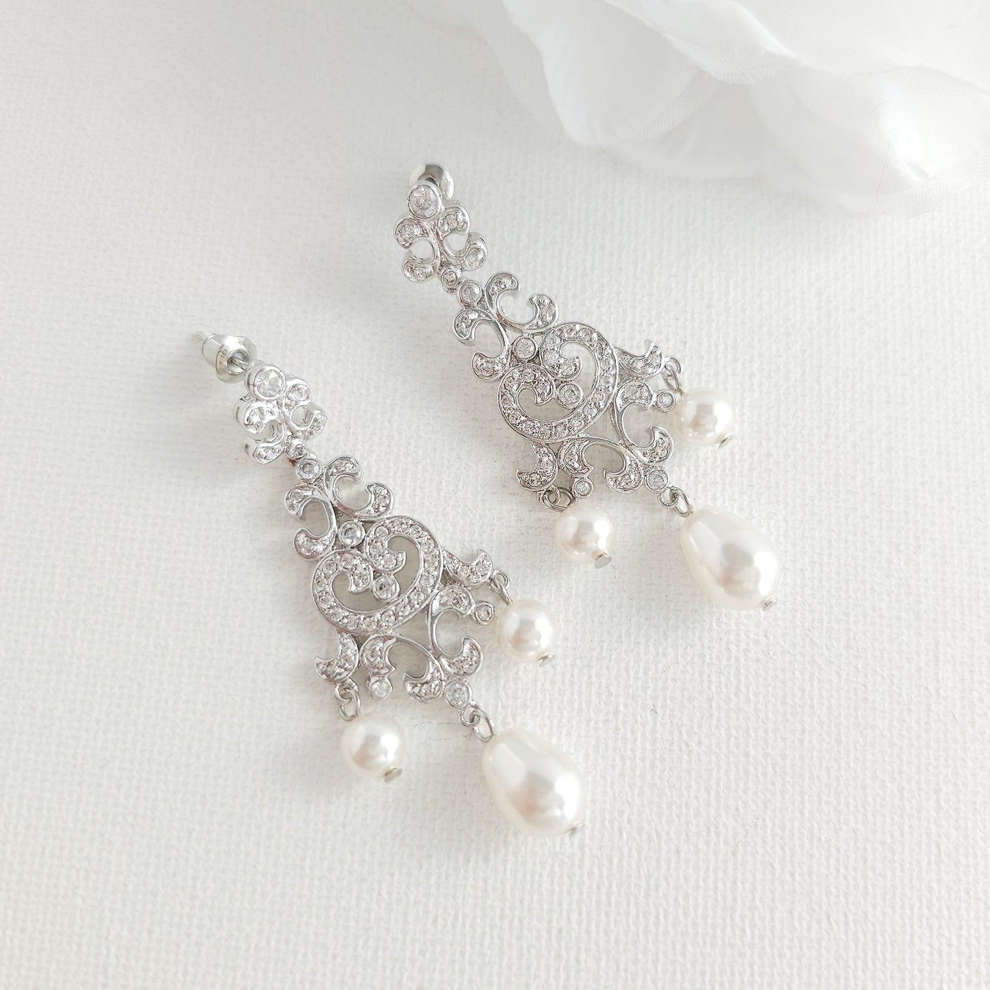 Elegant Pearl Drop Chandelier Earrings - Freya