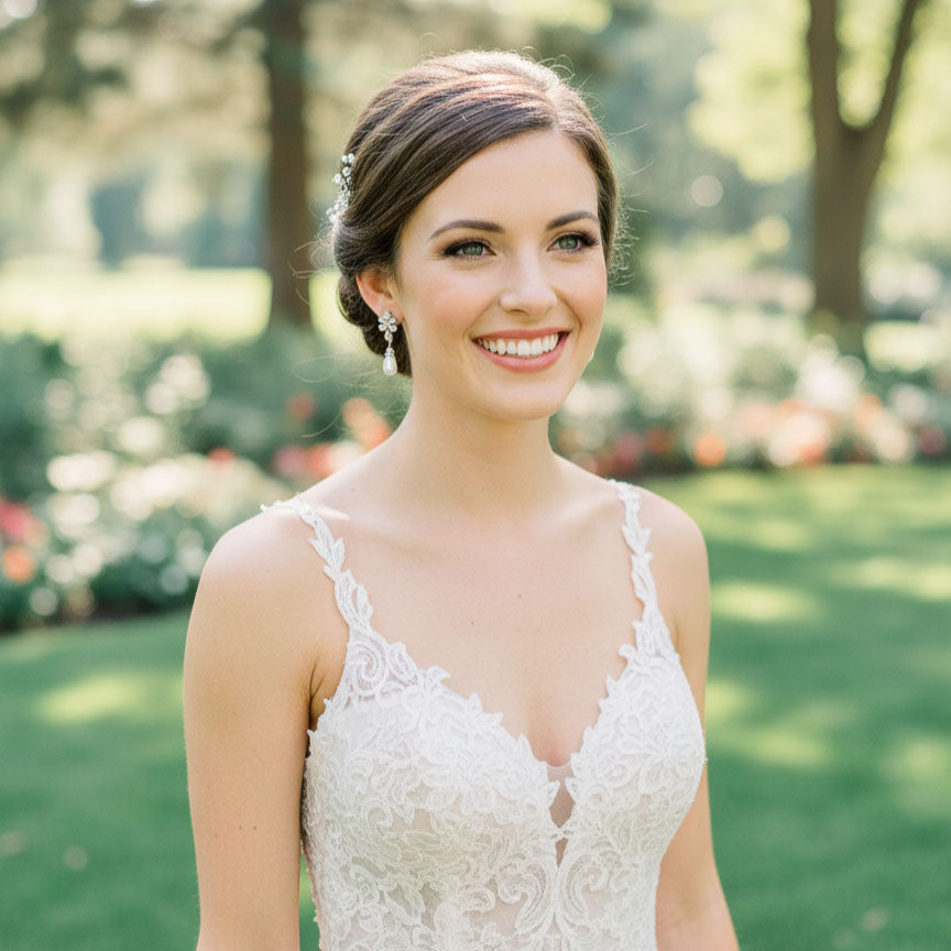 Pearl Drop Earrings for Weddings with Flower Ear Posts-Lila