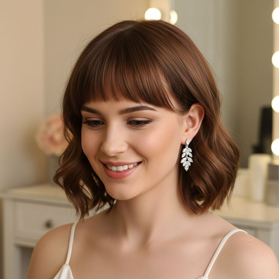 Leaf Drop Clip On Earrings for Brides-Tillie