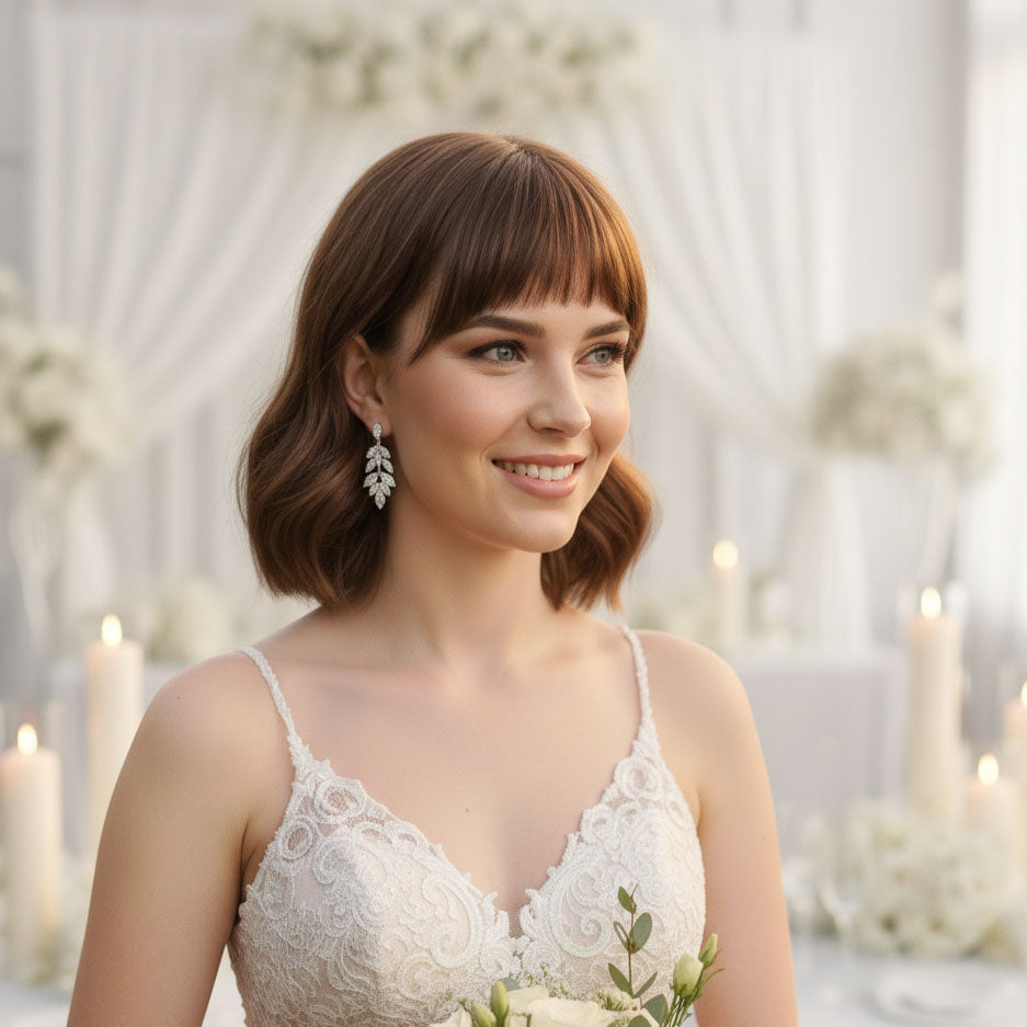 Leaf Drop Clip On Earrings for Brides-Tillie