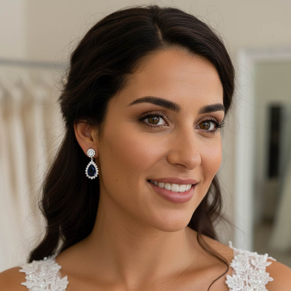 Rose Gold and Blue Clip On Earrings for Weddings-Aoi