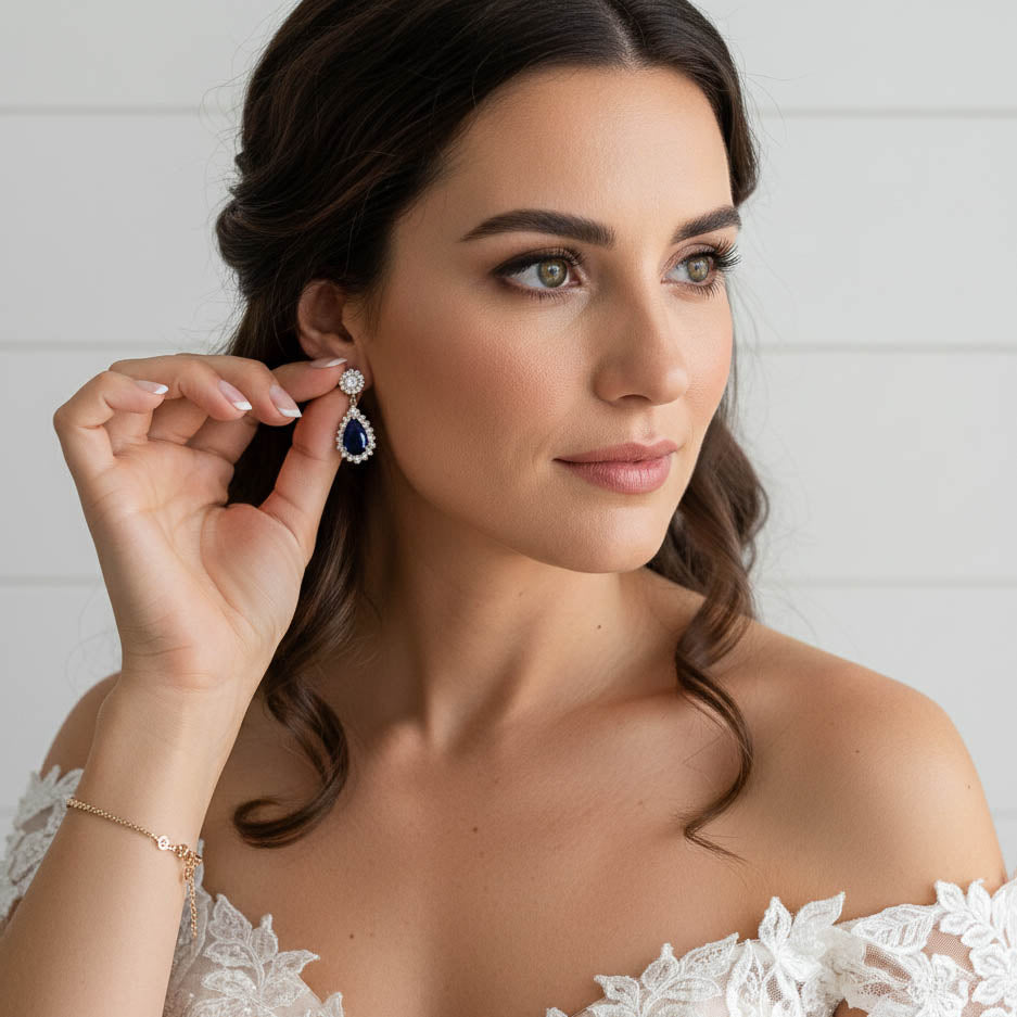Sapphire Blue Clip On Bridal Earrings-Aoi