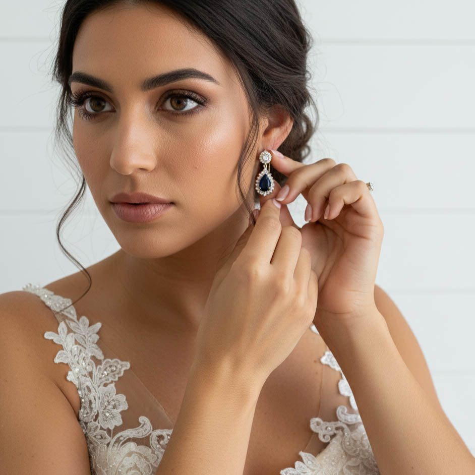 Blue Teardrop Earrings Rose Gold-Aoi