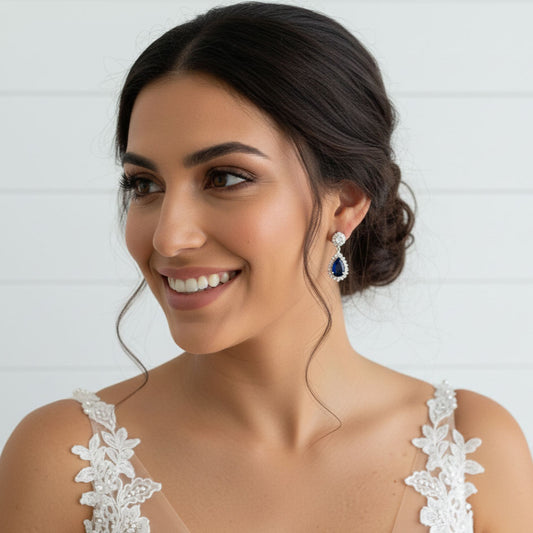 Blue and Gold Teardrop Clip On Earrings for Brides-Aoi