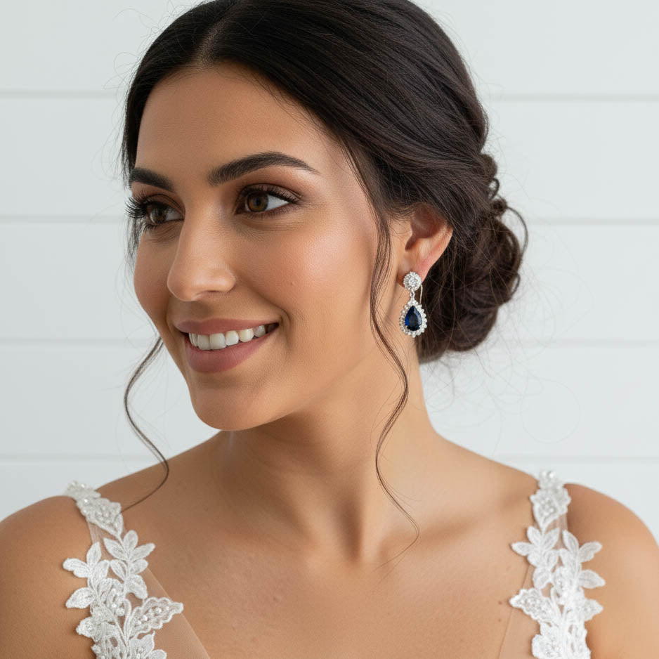 Sapphire Blue Clip On Bridal Earrings-Aoi