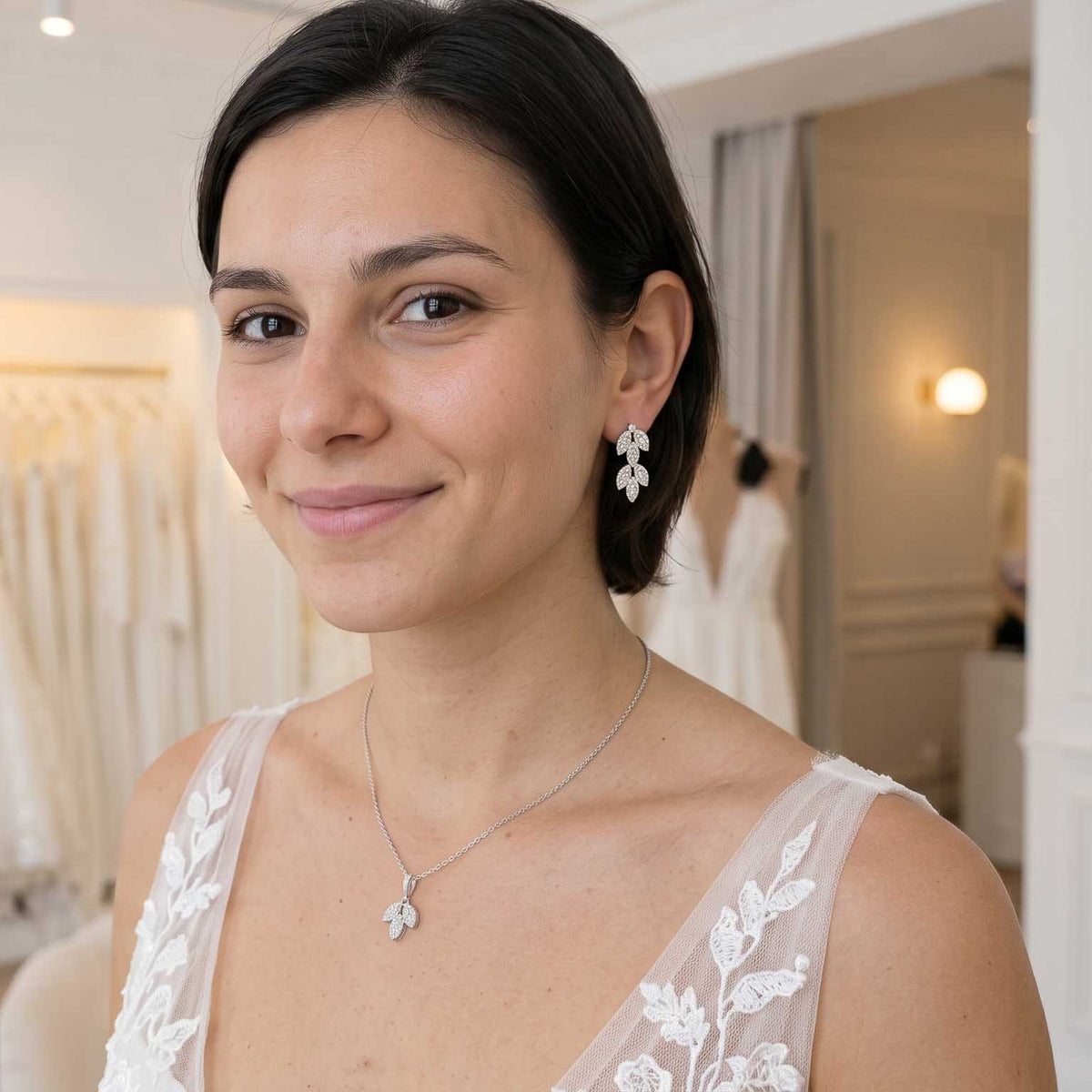Gold Leaf Necklace and Stud Earrings Set for Brides & Bridesmaids – Abby