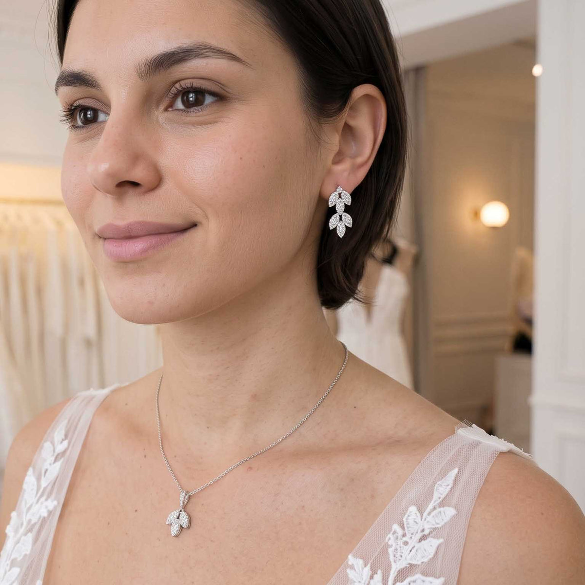 Cubic Zirconia Gold Leaf Stud Earrings- Abby