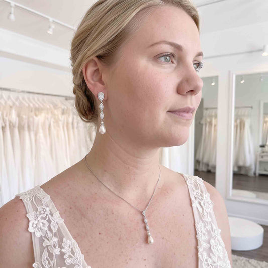 Gold Pearl Necklace and Earring Set for Wedding – Abby