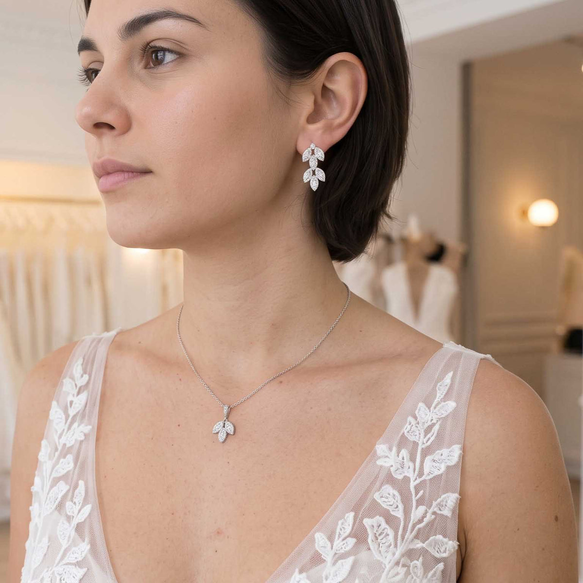 Gold Leaf Necklace and Stud Earrings Set for Brides & Bridesmaids – Abby