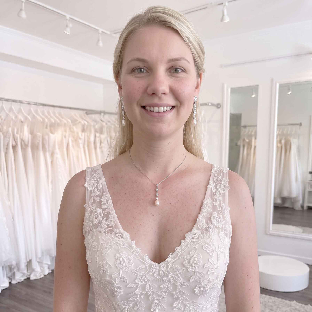 Rose Gold Pearl Necklace and Earring Set for Wedding – Abby
